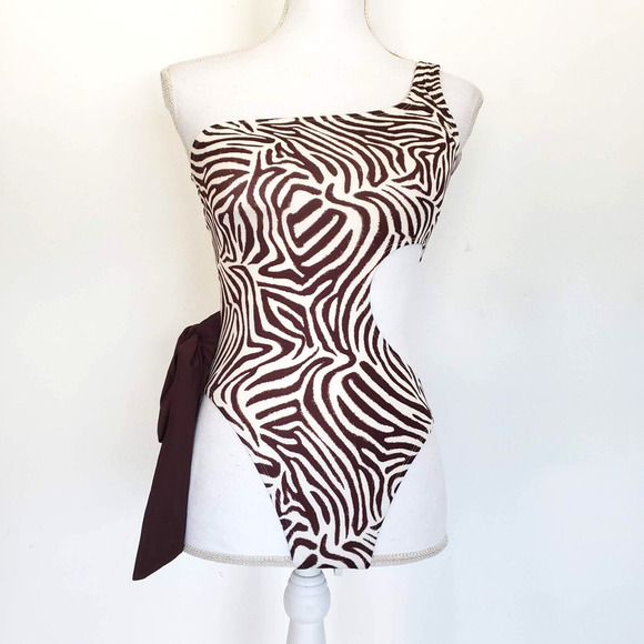 NEW!! Sundazed Women SIZE Mocha Mia Zebra-Print One-Shoulder One-Piece Swimsuit - Picture 3 of 10